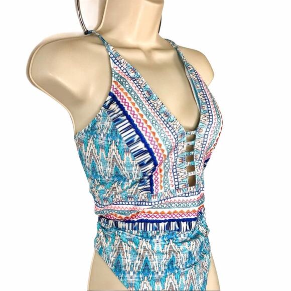 La Blanca NWT One-Piece Swimsuit Embroidered Milano Low Cut Plunge Size 14 - Picture 5 of 12